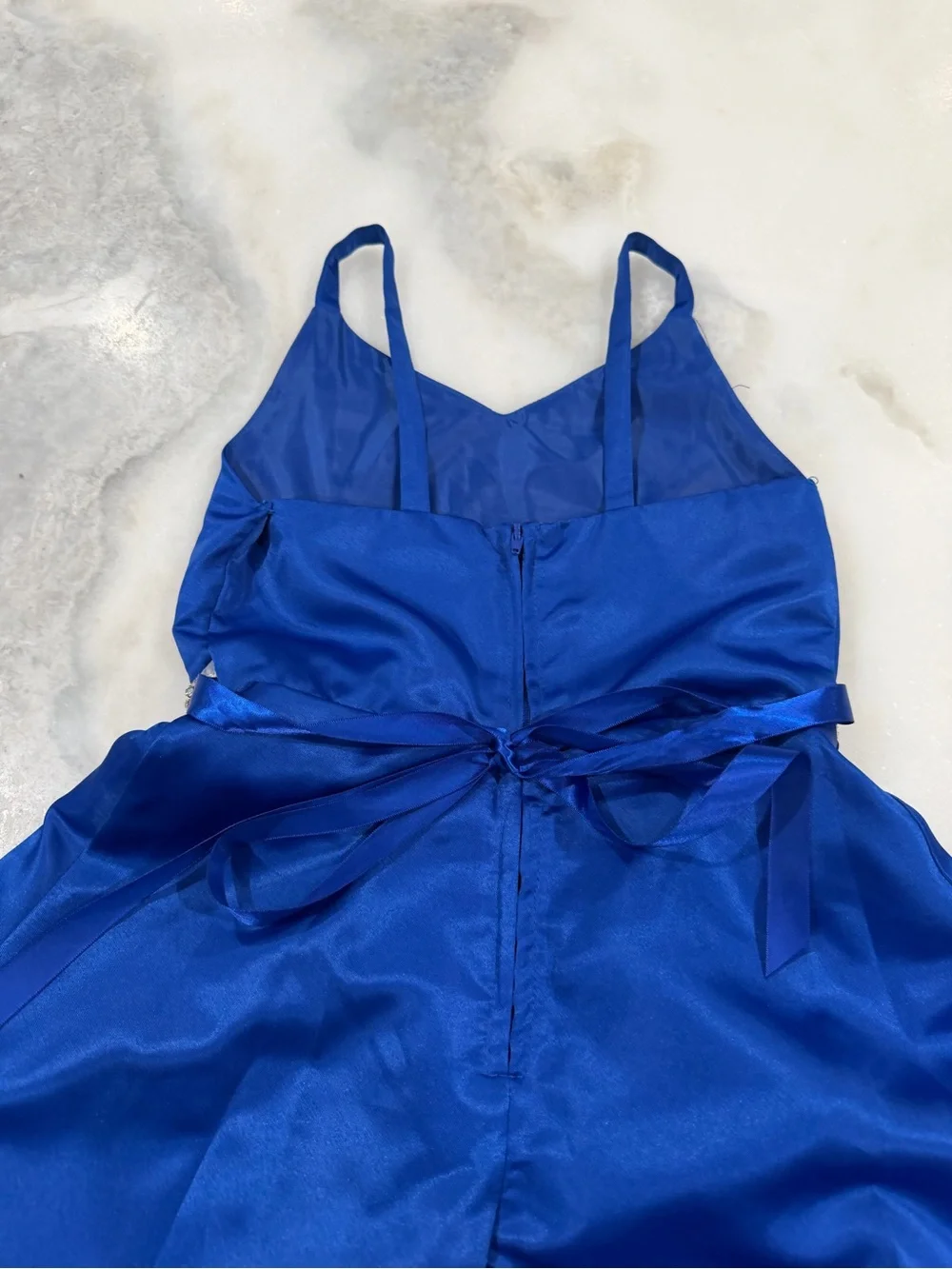 Girls Royal Blue Beaded Waist Evening Dress